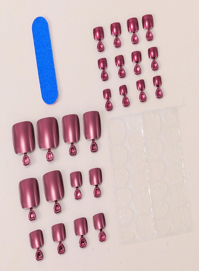 UCCASA Chrome Press on Toe Nails Short Square Fake Toe Nails Rose Red False Toe Nails Glossy Glue on Toenails Full Cover Acrylic Press on Toenails Cool Summer Stick on Nails for Women 24 PCS - Image 5