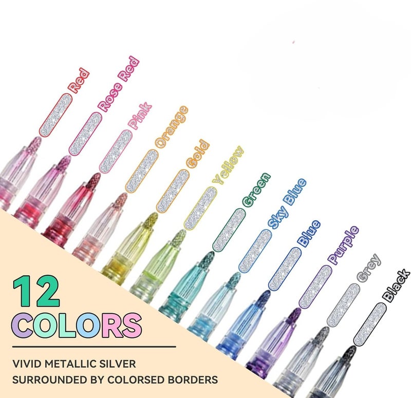 Generic CRAFTREE Double Line Outline Pens 12 Metallic Colors for Gift Cards Greeting Cards Scrapbooking and Craft Projects  - Image 2