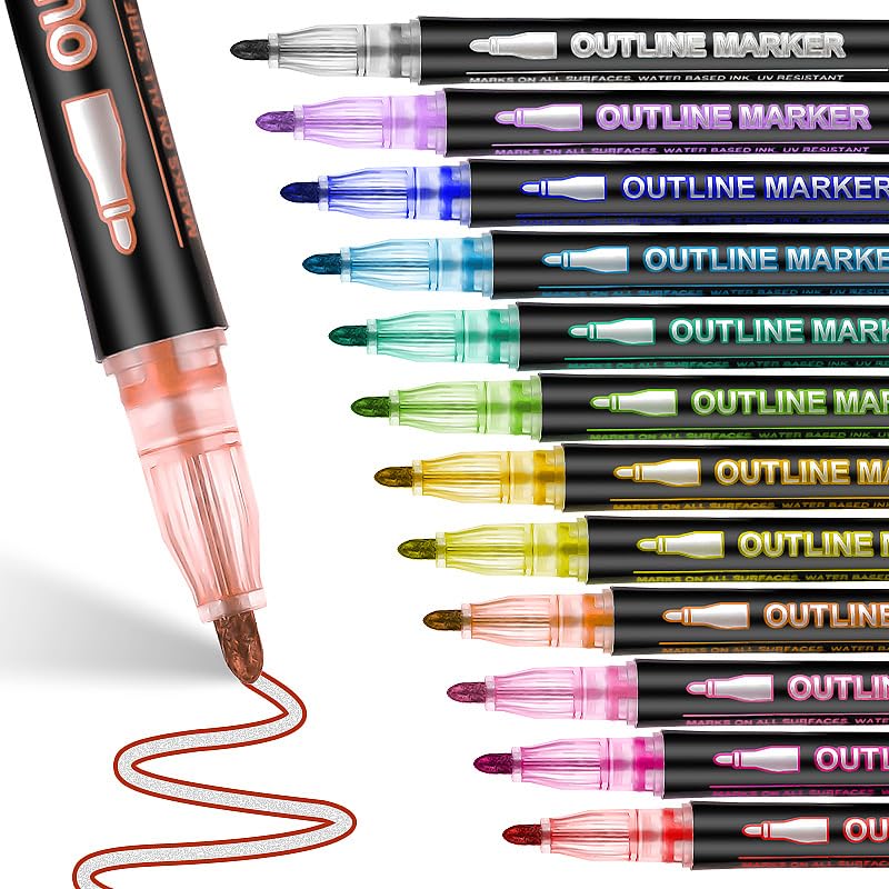 Generic CRAFTREE Double Line Outline Pens 12 Metallic Colors for Gift Cards Greeting Cards Scrapbooking and Craft Projects  - Image 1