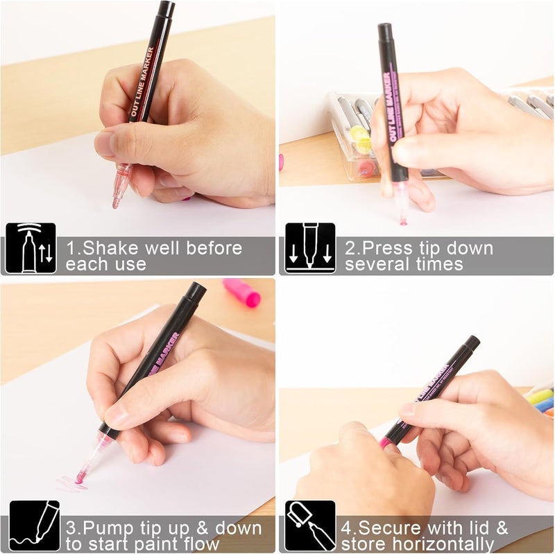 Generic CRAFTREE Double Line Outline Pens 12 Metallic Colors for Gift Cards Greeting Cards Scrapbooking and Craft Projects  - Image 3