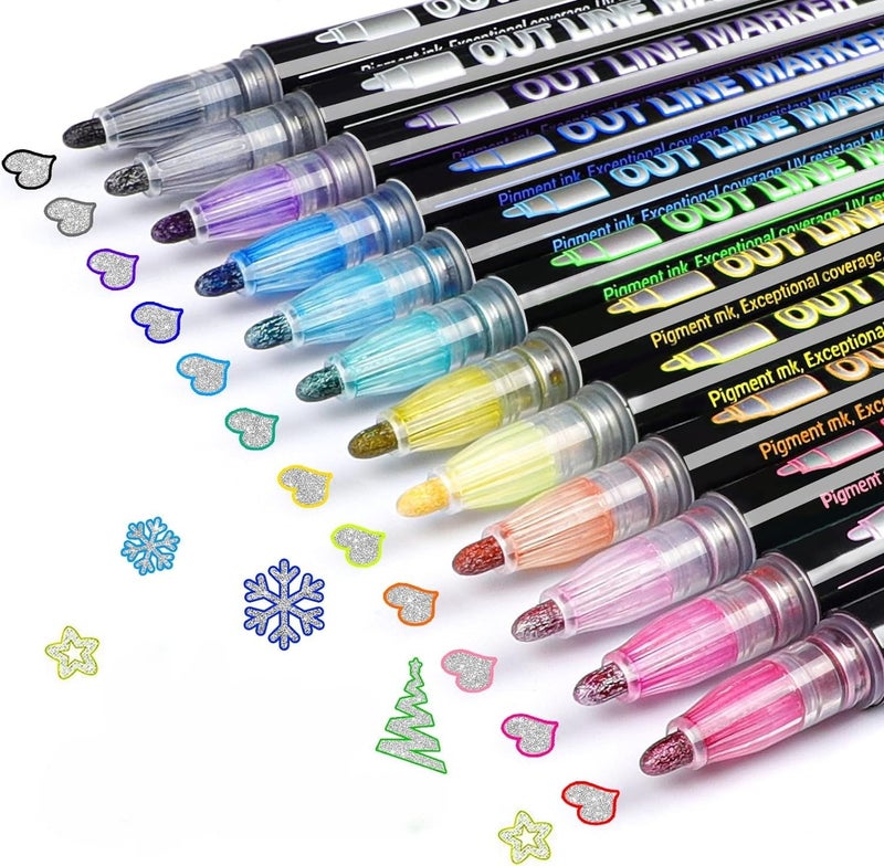 Generic CRAFTREE Double Line Outline Pens 12 Metallic Colors for Gift Cards Greeting Cards Scrapbooking and Craft Projects  - Image 4