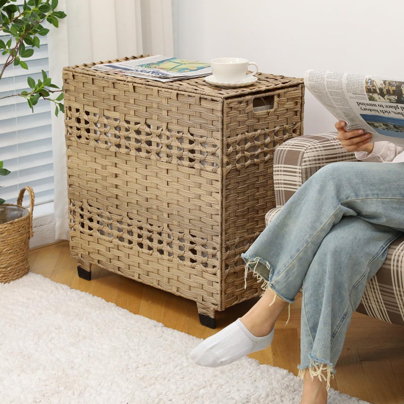 OIAHOMY Laundry Hamper with Lid, 140L Clothes Hamper with 3 Removable Liner Bags, Foldable Basket with Lid, Synthetic Wicker Laundry Basket for Bedroom, 27x 13 x 26 Inches, Yellow - Image 2