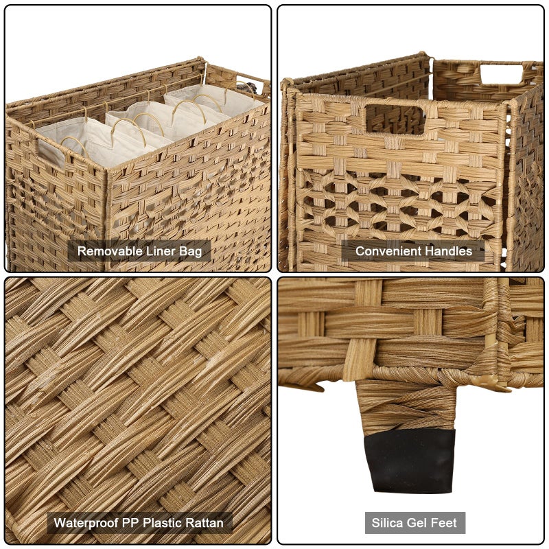 OIAHOMY Laundry Hamper with Lid, 140L Clothes Hamper with 3 Removable Liner Bags, Foldable Basket with Lid, Synthetic Wicker Laundry Basket for Bedroom, 27x 13 x 26 Inches, Yellow - Image 4