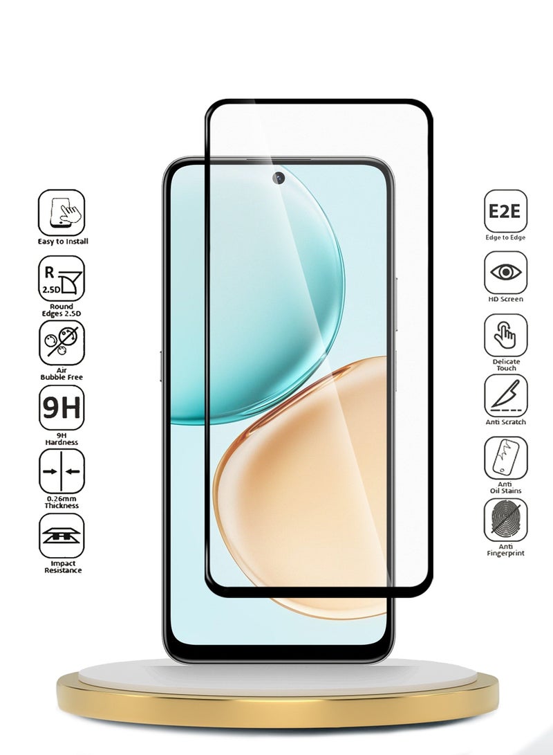 دبليو تيك شاشة حماية زجاجية مقسّاة كاملة الغراء لكامل الغطاء لهاتف هونر X7d 4G 2025 من سلسلة Premium E2E (MSGECN) - شفافة/سوداء - Image 2