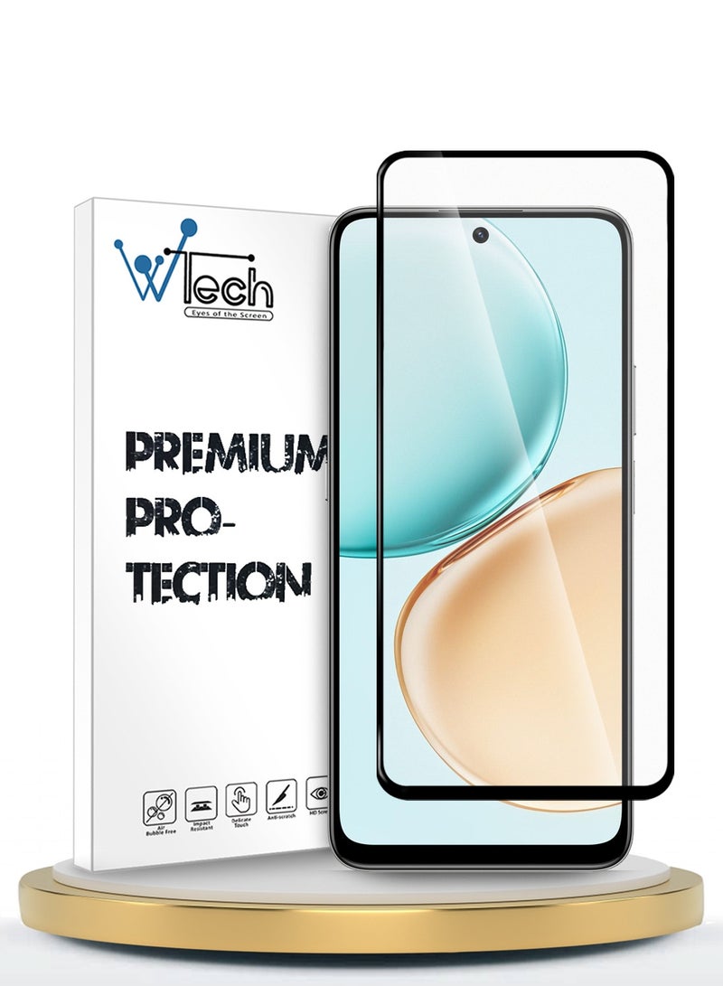 دبليو تيك شاشة حماية زجاجية مقسّاة كاملة الغراء لكامل الغطاء لهاتف هونر X7d 4G 2025 من سلسلة Premium E2E (MSGECN) - شفافة/سوداء - Image 1