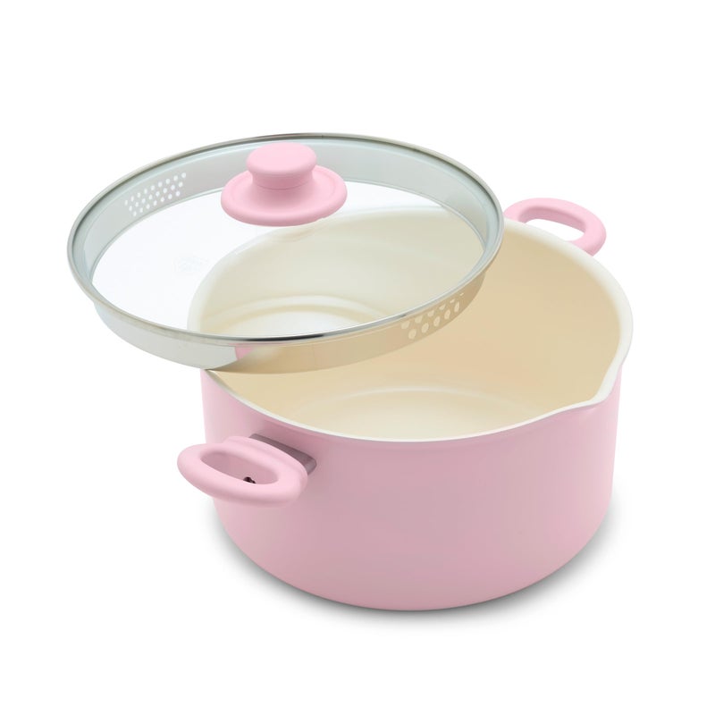 GreenLife 6QT Ceramic Nonstick Stockpot with Glass Straining Lid PFAS  PFOAFree Dishwasher Safe StayCool Handles Oven Safe to 350F WobbleFree Base Even Heating Pink