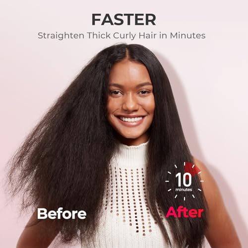 TYMO فرشاة تمليس الشعر TYMO - فرشاة تمليس أيونية مطورة مع شعيرات كثيفة، 16 درجة حرارة، جهد مزدوج | مشط ساخن سيراميكي للنساء | مكواة مسطحة للشعر المجعد الكثيف، وردي - Image 4