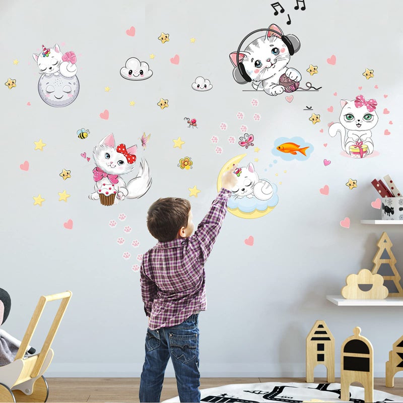 Robmoda Glow in The Dark Stars for Room Cats Glowing Wall/Ceiling Decals  Kitten Butterflies Stickers for Kids Bedroom  Clouds Bees Luminous Wall Decor for Boy and Girl Living Room - Image 5