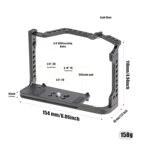 Hersmay EOS 90D 80D 70D Cage, Hersmay Aluminium Camera Cage for Canon EOS 90D/ 80D/ 70D Mirrorless Cameras with Cold Shoe,Handle Locating Holes,Multiple 1/4" 3/8" Screw Holes - Image 4