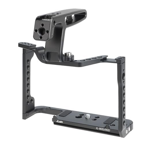 Hersmay EOS 90D 80D 70D Cage, Hersmay Aluminium Camera Cage for Canon EOS 90D/ 80D/ 70D Mirrorless Cameras with Cold Shoe,Handle Locating Holes,Multiple 1/4" 3/8" Screw Holes - Image 5