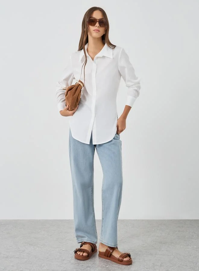 تايك تو Take Two Solid Long Sleeve Oversized Shirt