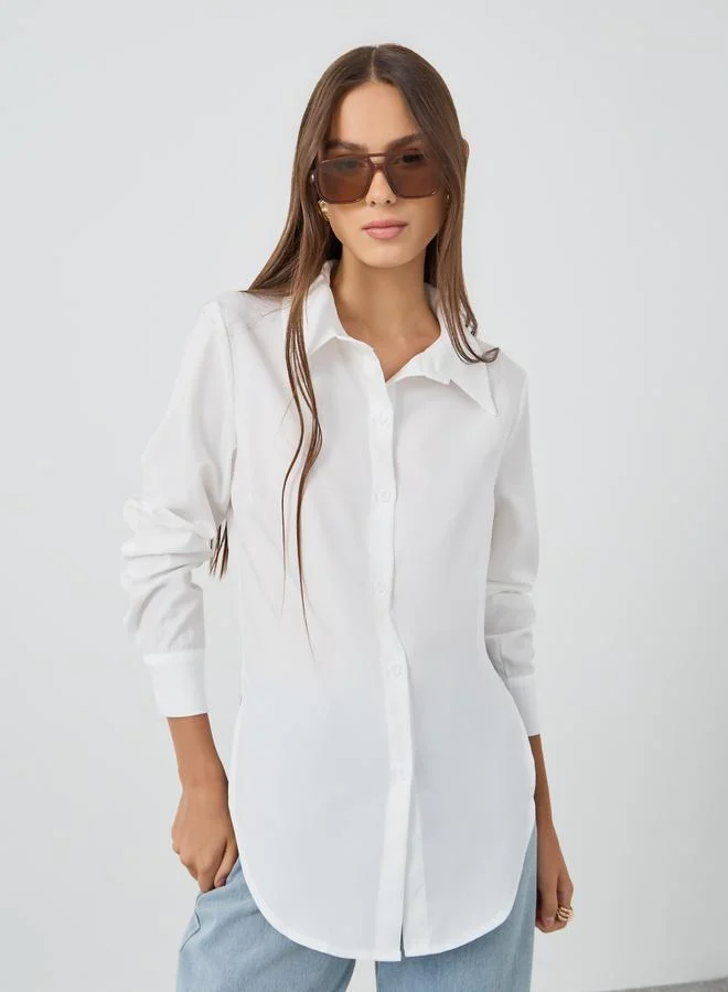 تايك تو Take Two Solid Long Sleeve Oversized Shirt