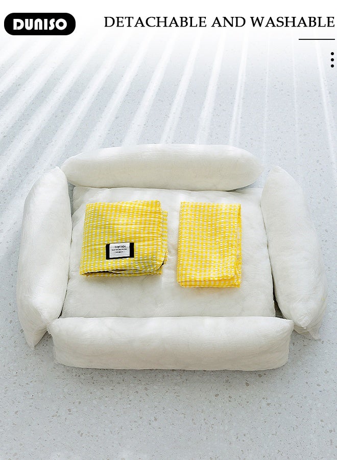 DUNISO سرير للكلاب، أريكة للحيوانات الأليفة، أريكة سرير للكلاب، سرير قابل للغسل للحيوانات الصغيرة، سرير مستطيل ناعم للحيوانات الأليفة، سرير أريكة للكلاب مع حواف مرتفعة، سرير إسفنجي ثلاثي الأبعاد للكلاب والقطط، أريكة للحيوانات الأليفة مع قاعدة غير قابلة للانزلاق - Image 4