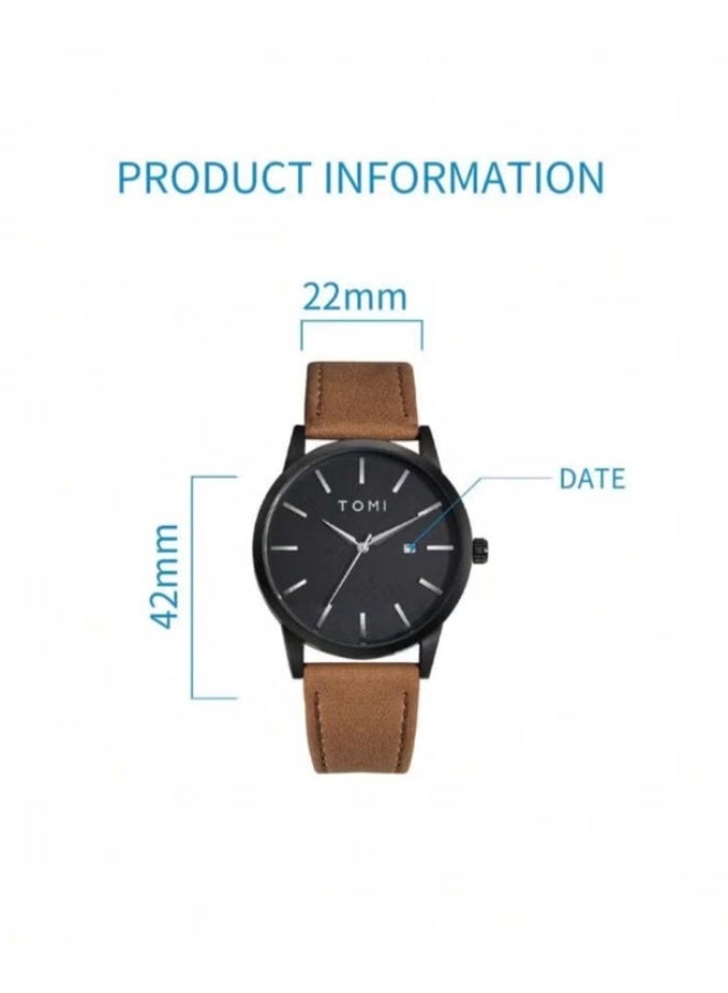 TOMI Brown Leather Watch For Men And Women - Image 4