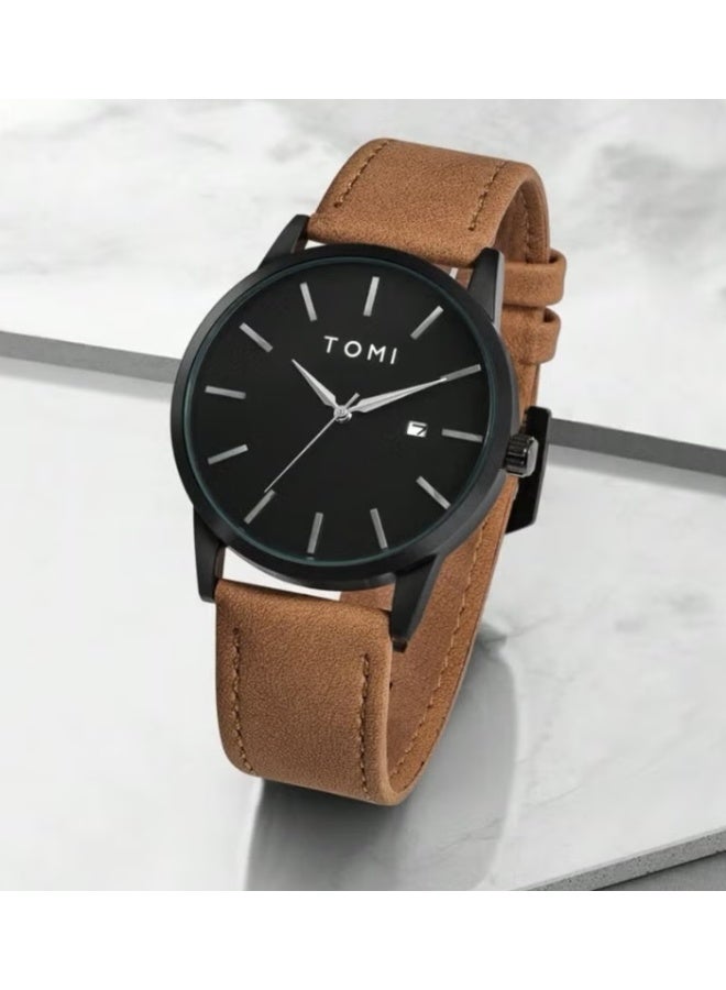 TOMI Brown Leather Watch For Men And Women - Image 1