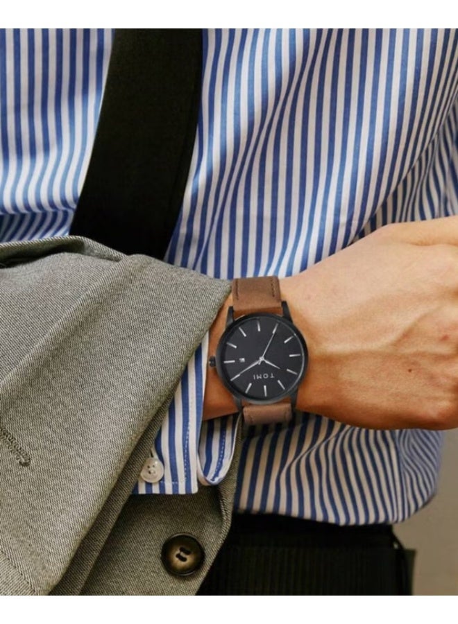 TOMI Brown Leather Watch For Men And Women - Image 2
