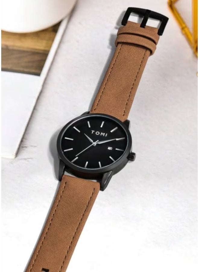 TOMI Brown Leather Watch For Men And Women - Image 3