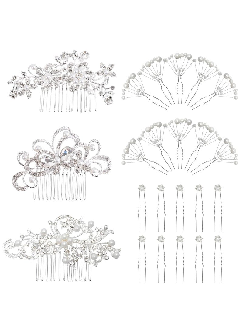 MOAMUN - 23pcs Wedding Hair Comb Set Bridal Hair Accessories Rhinestone Hairs Combs Crystal Pearl Hairs Pins Clips for Bridesmaids Flower Girl Prom - Image 1