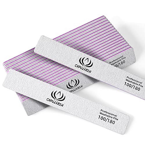 Capularsh 18pcs Nail File for Acrylic Nails - Capularsh 100/180 Grit Professional Double Side Emery Boards, Reusable Coarse Nail File for Acrylic Gel Dip False Nail Home and Salon Use - Image 1