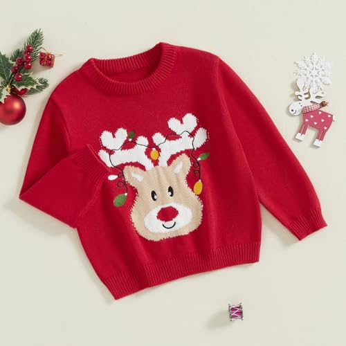 Frietlebird Baby Boy Girl Knit Sweater Christmas Outfit Ugly Christmas Sweater Deer Print Crewneck Sweatshirt Warm Winter Clothes ARed Lamp Deer1824 Months - Image 3