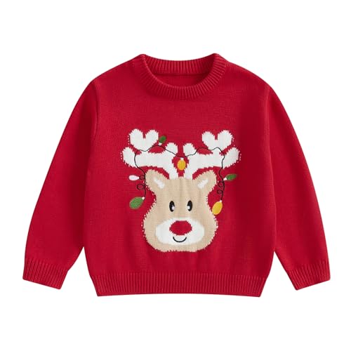 Frietlebird Baby Boy Girl Knit Sweater Christmas Outfit Ugly Christmas Sweater Deer Print Crewneck Sweatshirt Warm Winter Clothes ARed Lamp Deer1824 Months - Image 1