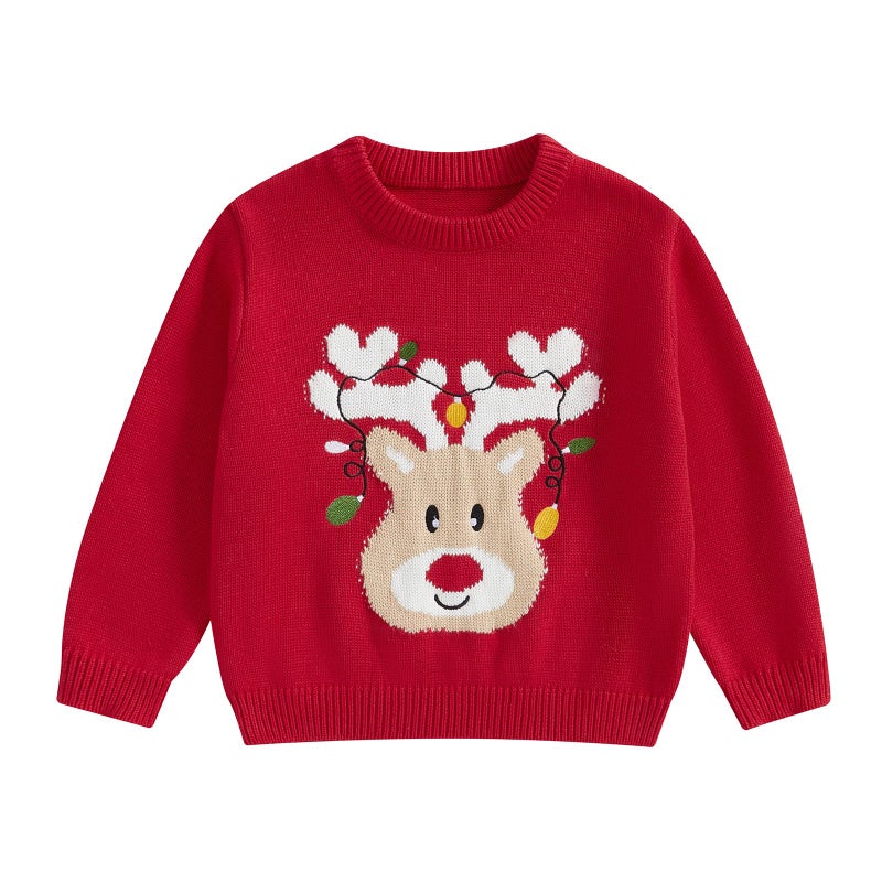 Frietlebird Baby Boy Girl Knit Sweater Christmas Outfit Ugly Christmas Sweater Deer Print Crewneck Sweatshirt Warm Winter Clothes ARed Lamp Deer1824 Months - Image 2