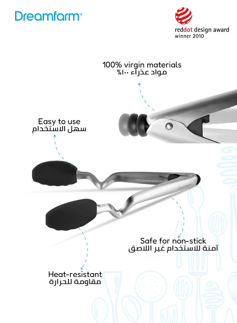 Dreamfarm 12-Inch Stainless Steel Tongs | Click-Lock Mechanism | Heat-Resistant Silicone Tips | Dishwasher Safe | Non-Scratch | Comfortable Grip | 36.5 x 8.5 x 3 cm - Image 3