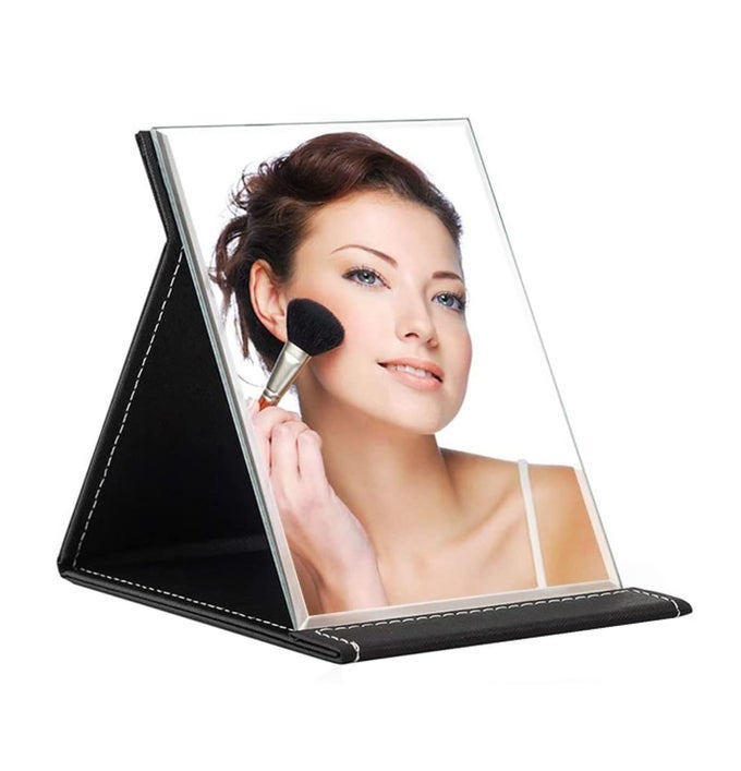 FOLDING MAKEUP MIRROR WITH STAND RECTANGLE PORTABLE TRAVEL MIRROR FRAMELESS ADJUSTABLE MIRROR FOR HOME OFFICE BEDROOM BATHROOM TRAVEL