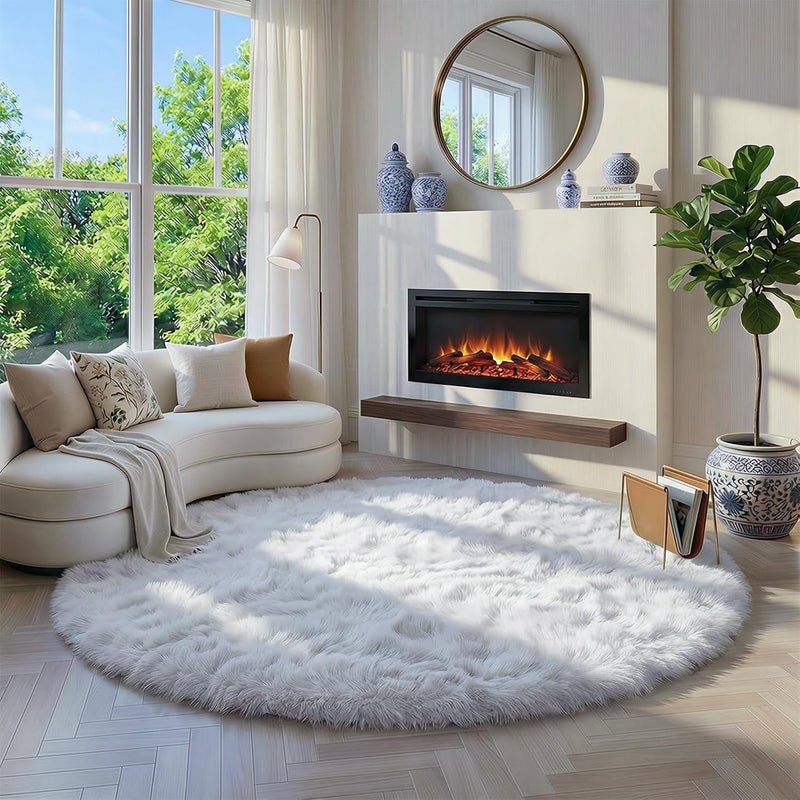 Amdrebio White Round Rug - Fluffy Circle Carpet for Bedroom, Kids, Teen's & Nursery Room - 4'X4' Fuzzy Plush Rug for Dorm & Baby's Room Decor - Image 3