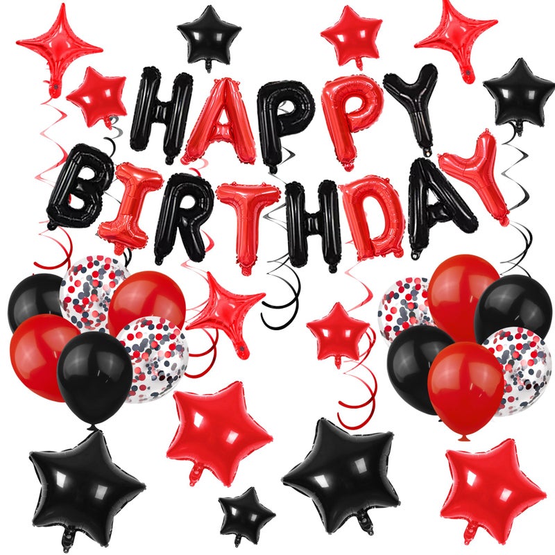 SPFYunion 56 PCS Happy Birthday Balloons Happy Birthday Banner Red and Black Balloons for Boys Men Girls Women 16th 18th 20th 21st 25th 30th 40th 50th 60th Birthday Party Decorations - Image 3