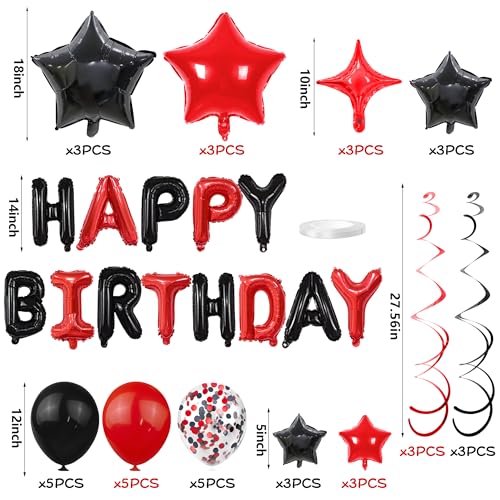 SPFYunion 56 PCS Happy Birthday Balloons Happy Birthday Banner Red and Black Balloons for Boys Men Girls Women 16th 18th 20th 21st 25th 30th 40th 50th 60th Birthday Party Decorations - Image 5