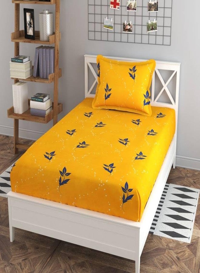 BLUEDOT Elastic Fitted Glace Cotton Single Size Bedsheet with 1 Pillow Cover Bedsheet Size 48 * 72 inch fit Upto 6 inches Matress Pillow Cover Size 18 * 28 Inches (Yellow, Blue) - Image 1