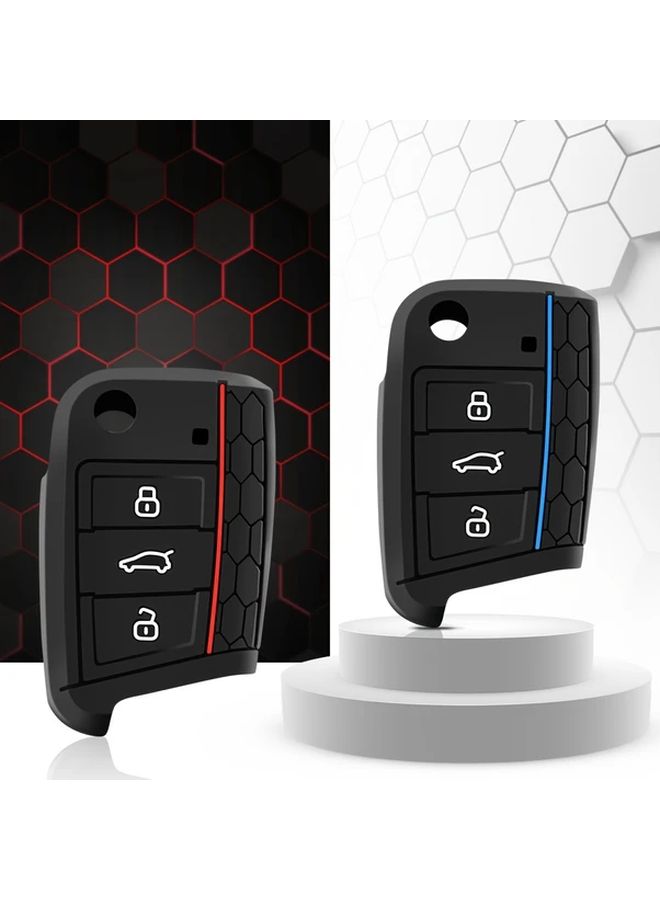 Black With Blue Line Key Case Cover for VW Golf 7 MK7 Tiguan Passat Skoda Octavia Kodiaq - Image 1