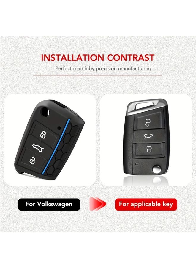 Black With Blue Line Key Case Cover for VW Golf 7 MK7 Tiguan Passat Skoda Octavia Kodiaq - Image 2