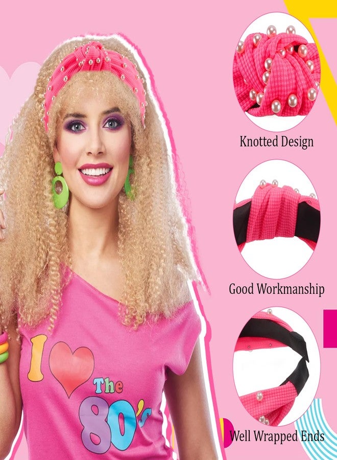 KICOSY 2pcs Neon Knotted Headbands with Pearl Decor, Neon Pink & Yellow Headbands for Women, 80s 90s Retro Hair Accessories for Glow Parties, Festivals & Daily Fashion - Image 5