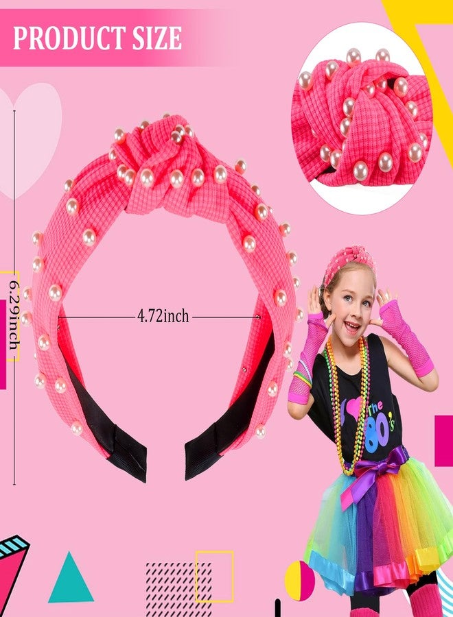 KICOSY 2pcs Neon Knotted Headbands with Pearl Decor, Neon Pink & Yellow Headbands for Women, 80s 90s Retro Hair Accessories for Glow Parties, Festivals & Daily Fashion - Image 4