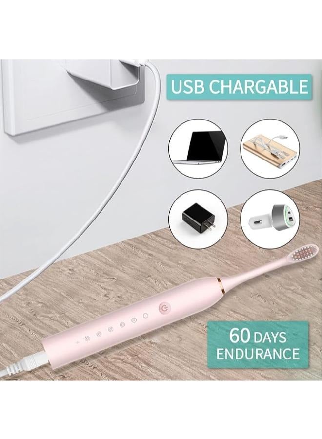 USB Rechargeable Ultrasonic Tooth Brush with 4 Brush Heads 6 Cleaning Modes and Smart Timer IPX7 Waterproof Cleaning Toothbrushes for Adults and Kids - Image 4