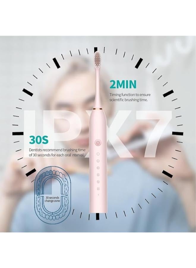 USB Rechargeable Ultrasonic Tooth Brush with 4 Brush Heads 6 Cleaning Modes and Smart Timer IPX7 Waterproof Cleaning Toothbrushes for Adults and Kids - Image 3