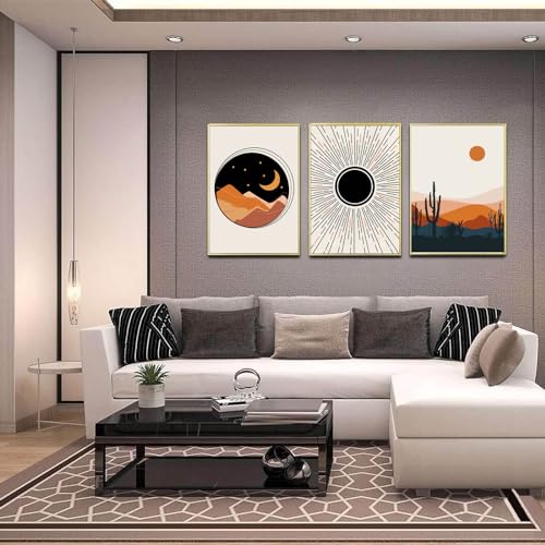 Ecyanlv Abstract Mid Century Poster Sun and Moon Canvas Painting Rainbows Modern Art Print Geometric Wall Art Picture for Living Room Bedroom Decor 16x24 Inchx3 Unframed - Image 3
