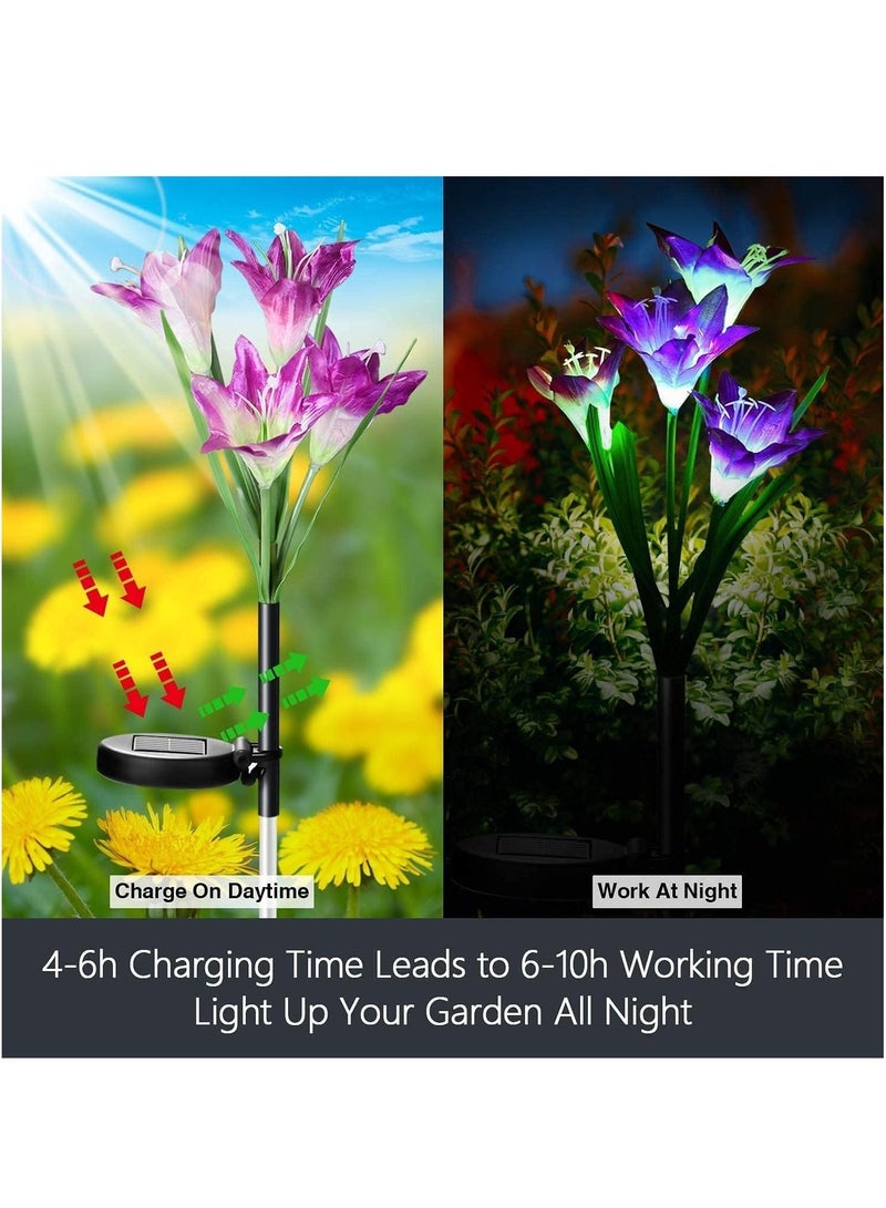 Generic Outdoor Solar Lights, 3 Pack Solar Powered Lights with 12 Lily Flower, Multi-Color Changing LED Solar Decorative Lights for Garden, Patio Lawn Path, Backyard - Image 2