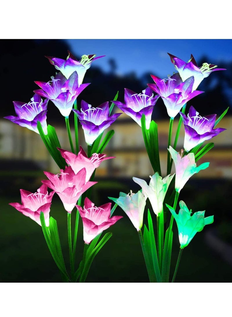 Generic Outdoor Solar Lights, 3 Pack Solar Powered Lights with 12 Lily Flower, Multi-Color Changing LED Solar Decorative Lights for Garden, Patio Lawn Path, Backyard - Image 1