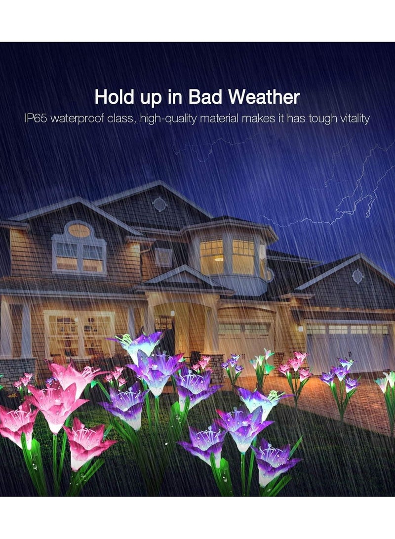 Generic Outdoor Solar Lights, 3 Pack Solar Powered Lights with 12 Lily Flower, Multi-Color Changing LED Solar Decorative Lights for Garden, Patio Lawn Path, Backyard - Image 5