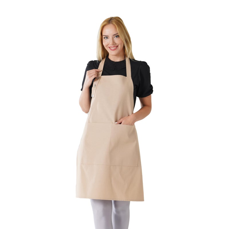 TOSHE Kitchen Apron Waterdrop Resistant Cotton Apron with adjustable Aprons for Women with Pockets 10 Color option Cooking Beige ApronBeige