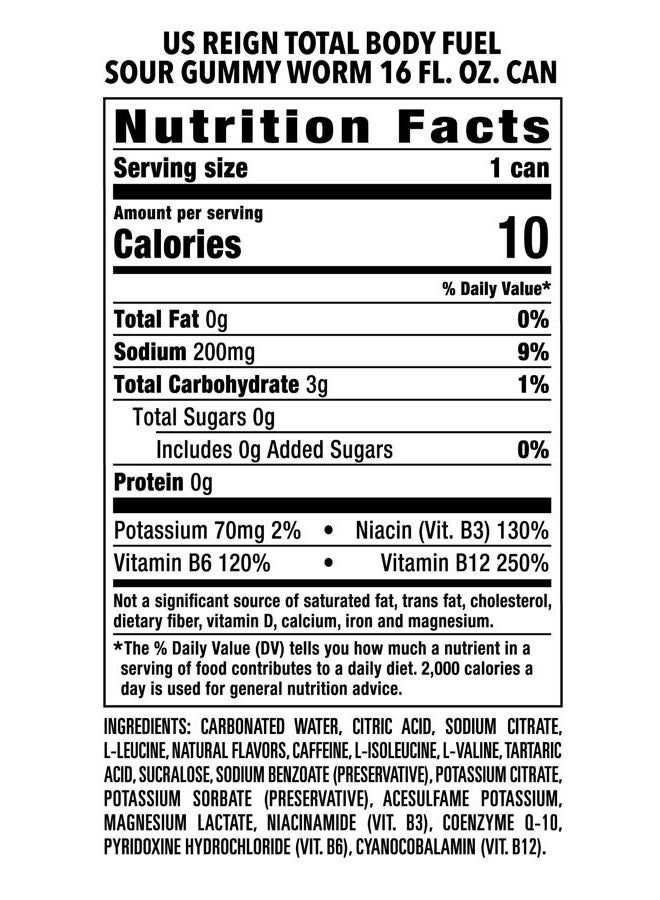 Reign Total Body Fuel, Sour Gummy Worm, Fitness & Performance Drink, 16 Fl Oz (Pack of 12) - Image 3