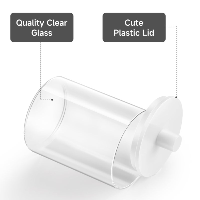TIPGO Glass Qtip Holder Dispenser for Bathroom - 10 oz Clear Canister Apothecary Jar for Cotton Swabs, Balls, Pads, Floss Picks, Small Containers for Makeup Storage Organizer (2 Pack, White) - Image 5