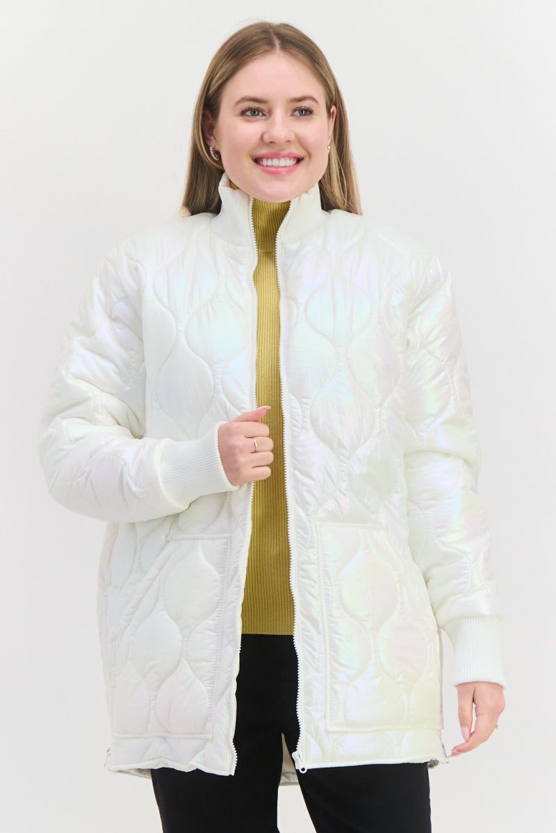 Asos 4505 Women Quilted Puffer Jacket, White - Image 1