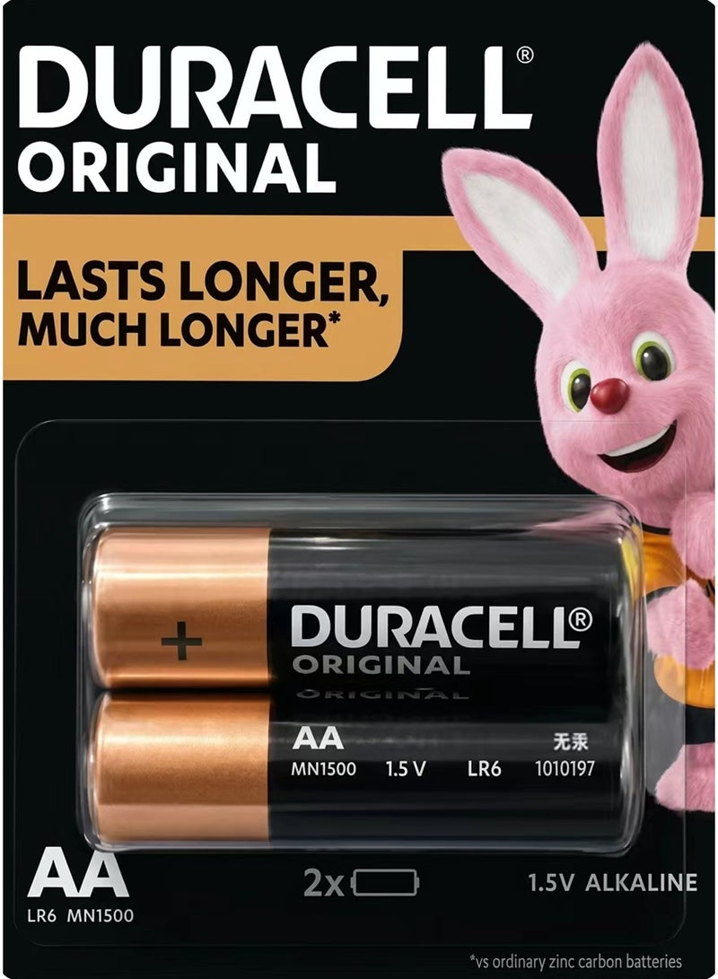 Duracell 2 Pack Duracell AA Alkaline Batteries, 1.5V LR6 MN1500, Long-Lasting Power, Leak-Resistant Batteries for Toys, Remote Controls, Clocks & Household Devices - Image 1