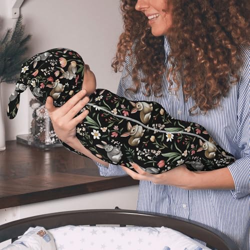 Figtihw Bunny Swaddle Blankets Newborn Receiving Blanket Baby Swaddle Wrap with Headband Hat Set for Baby Girls Boys - Image 4