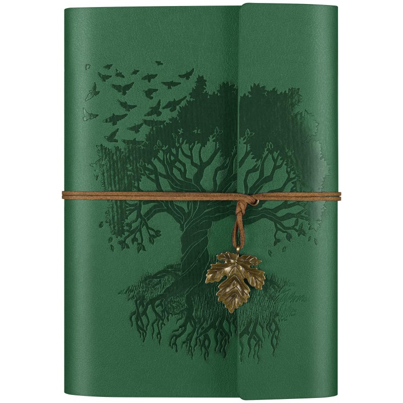 OMEYA Leather Journal Notebook, Travel Journal with 2 Pockets, Vintage Refillable Journal for Writing, Diary Journal for Women, Men, Girls and Boys, 100GSM Blank Paper, 160 Pages (Green A5 9.2" x 6.5") - Image 1