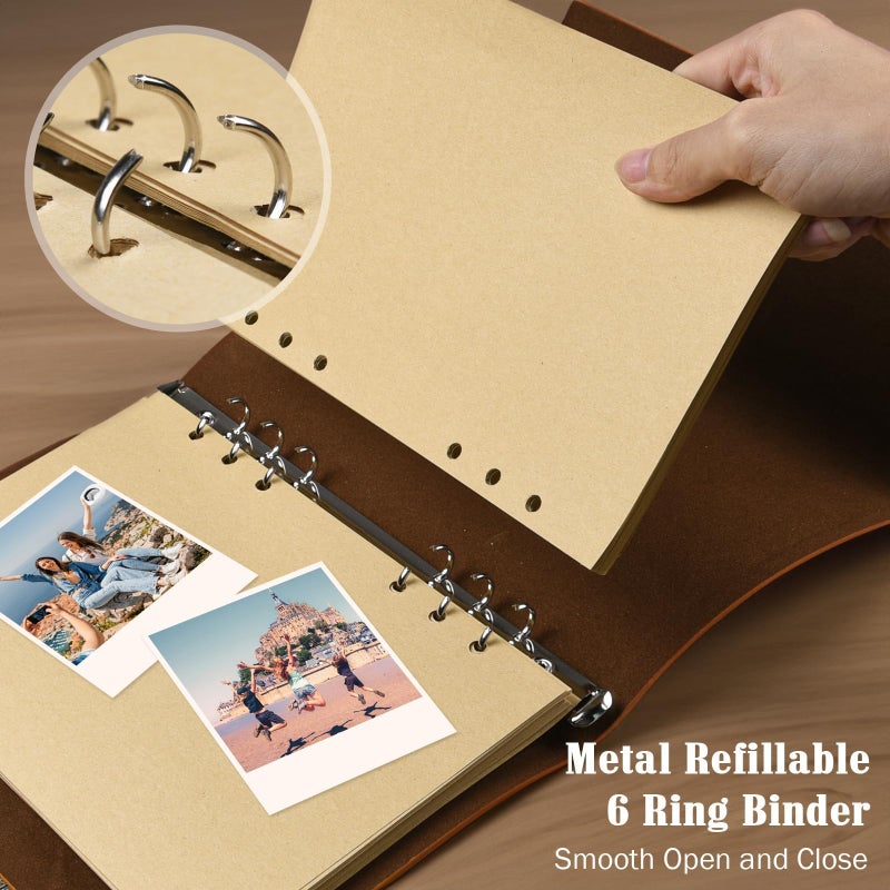 OMEYA Leather Journal Notebook, Travel Journal with 2 Pockets, Vintage Refillable Journal for Writing, Diary Journal for Women, Men, Girls and Boys, 100GSM Blank Paper, 160 Pages (Green A5 9.2" x 6.5") - Image 3